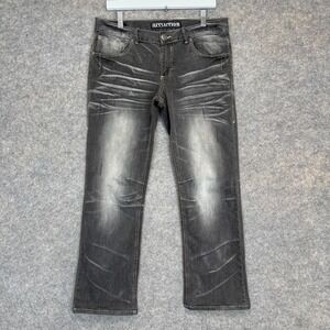 Affliction Ace Denim Jeans Men 32 32x28 Embroidered Grunge Rock Biker Pants Gray